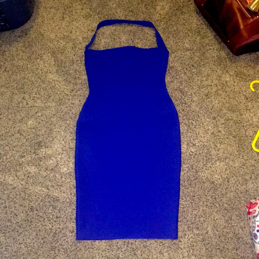 All Things Crowned blue halter bodycon dress